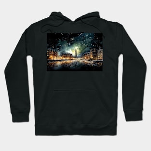 Oil Painting of a City on a Frozen River Hoodie